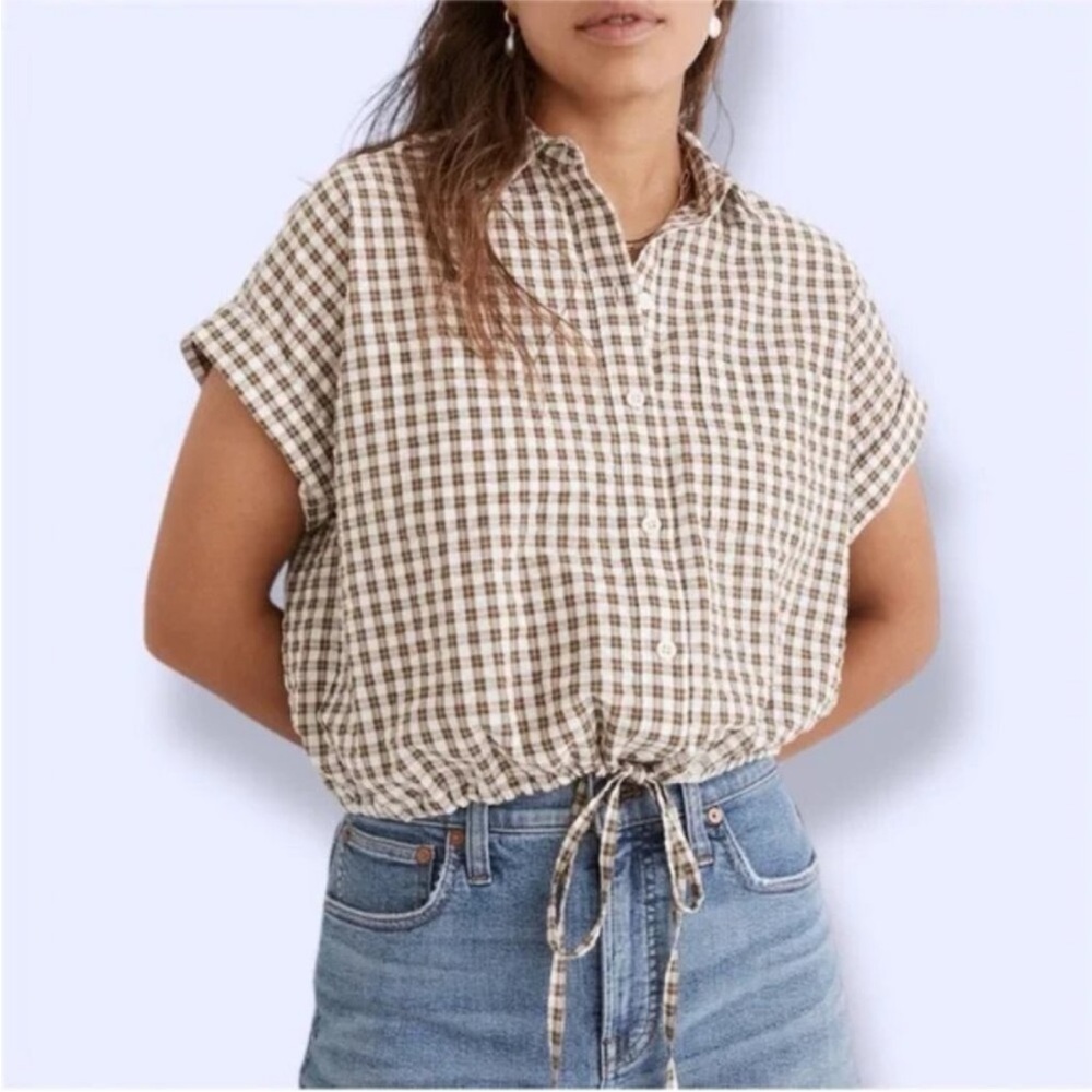 Madewell Green & White Seersucker Button-Up Shirt XS